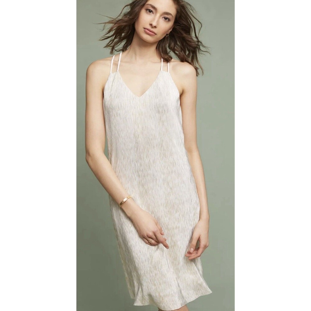 Sunday in Brooklyn Shae Metallic Dress M Anthropologie Gold Shimmer Midi Slip